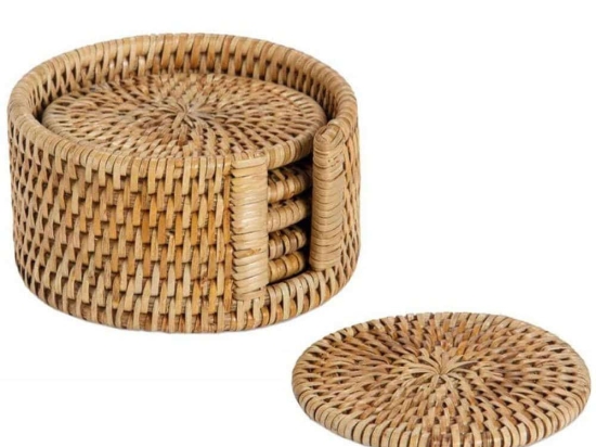 Σουβέρ Σε Βάση (Σετ 7Τμχ) AH-MS73183 Φ12x6cm Natural Andrea House Rattan