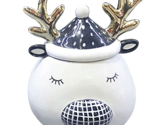 Δοχείο Με Καπάκι Τάρανδος DOT262 12,3x12x16,5cm Black-White-Gold Espiel