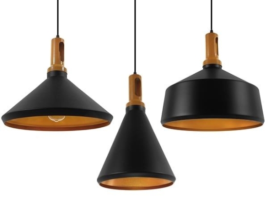Φωτιστικά Οροφής Σετ 3τμχ Calypso 01334 Black & Gold GloboStar Μέταλλο,Ξύλο