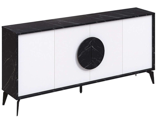 Μπουφές Gora 0214152 180x35,6x82cm Marble Effect Black-White Μελαμίνη,Μέταλλο