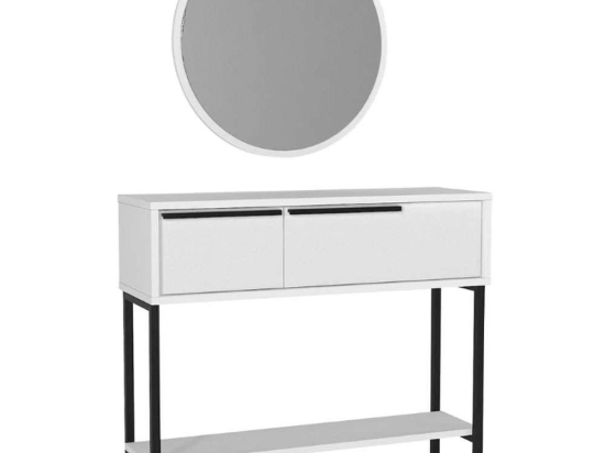 Κονσόλα Με Καθρέπτη Suzy 0252877 90x29,6x76cm White-Black Μοριοσανίδα, Μέταλλο