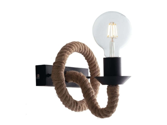 Φωτιστικό Τοίχου - Απλίκα I-Rope-AP1 Natural-Black Luce Ambiente Design Σχοινί,Μέταλλο