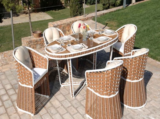 Τραπεζαρία Rattan Σέτ 7 Τεμαχίων 200x100x78 202690 6 Θέσεων