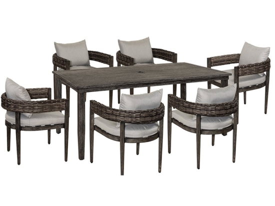 Τραπεζαρία Rattan Skiathos (Σετ 7Τμχ) 240075 183x101,5x76/60x59x66cm Grey-Brown 6 Θέσεων