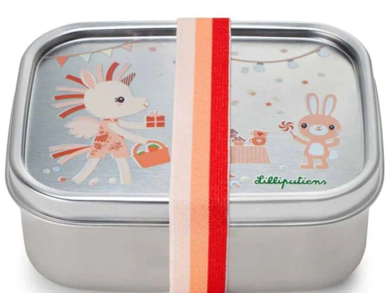 Φαγητοδοχείο Happy Lena LI84468 Με Ελαστικό Ιμάντα 17x13x7cm Ανοξείδωτο Grey Lilliputiens Ανοξείδωτο Ατσάλι