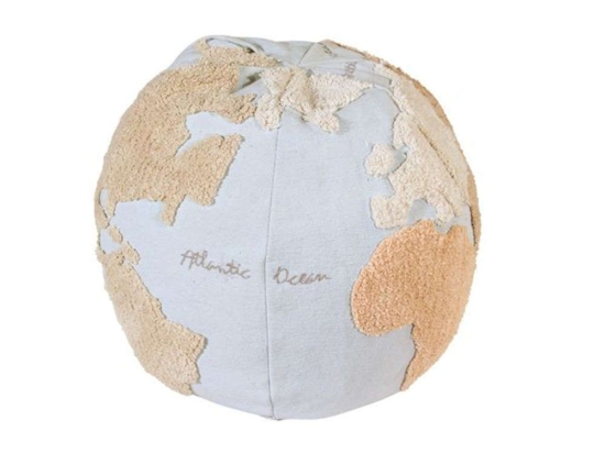 Πουφ Παγκόσμιος Χάρτης LOR-P-WMAP Beige-Light Blue 45Χ50Cm Lorena Canals Βαμβάκι-Μικροφίμπρα