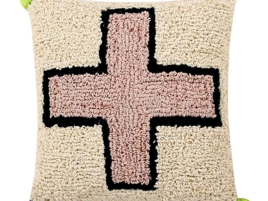 Μαξιλάρι Παιδικό Διακοσμητικό (Με Γέμιση) Cross LOR-SC-CROSS Λευκό-Ροζ Lorena Canals 38Χ38 100% Βαμβάκι