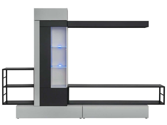 Σύνθεση Τηλεόρασης Με Φως Led Naroi 161366119 300x35x180cm Grey-Black