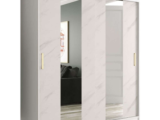 Ντουλάπα Δίφυλλη Συρόμενη Marmur 162352989 180x62x200cm Marble Effect White-Gold Δίφυλλη