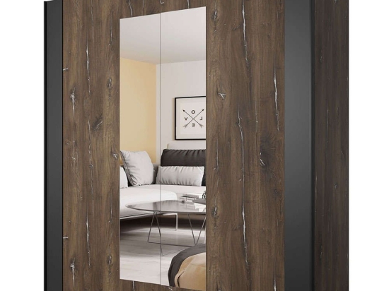 Ντουλάπα Δίφυλλη Συρόμενη Sigon 162422049 200x64x213cm Dark Brown-Black Δίφυλλη