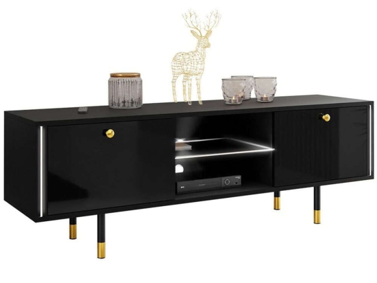 Έπιπλο Τηλεόρασης Με Φως Led Cristal 162566909 160x40x53cm Black-Gold