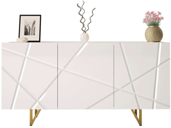 Μπουφές Radom 162573899 160x37x76cm White-Gold Μοριοσανίδα, Μέταλλο