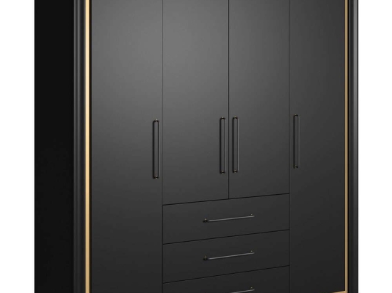 Ντουλάπα Τετράφυλλη Arano 162604099 199x61x214cm Black-Gold Τετράφυλλη