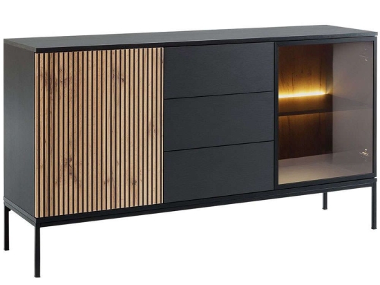 Μπουφές Haven II 162680239 154x39x83cm Natural-Black Μοριοσανίδα, Μέταλλο