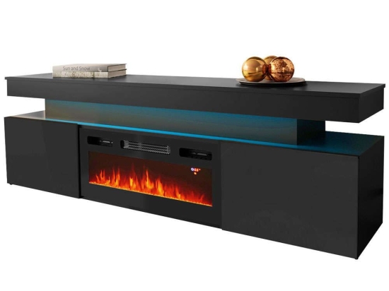 Έπιπλο Τηλεόρασης Με Φλόγα & Φως Led Glossa 162715599 190x41x59cm Black