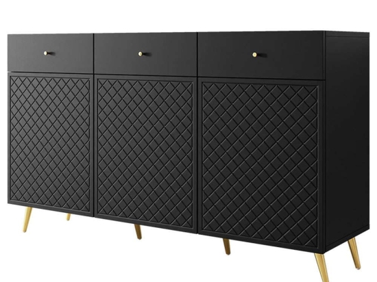 Μπουφές Temerra 3D 162717339 150x42x92cm Black-Gold Μοριοσανίδα, Μέταλλο