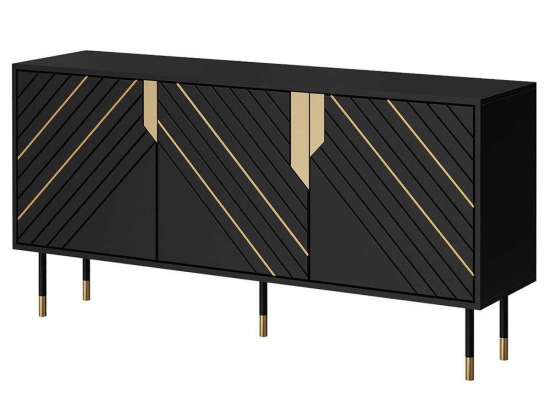 Μπουφές Mountain 3D 162739789 154x40x72cm Black-Gold Μοριοσανίδα, Μέταλλο
