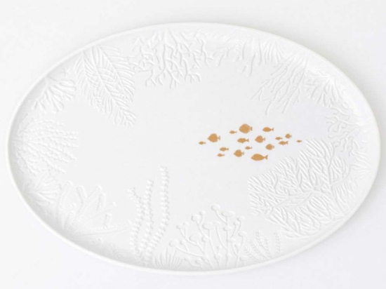Πιατέλα Σερβιρίσματος Οβάλ Fish RD0017358 36,5x24,5x2cm White-Gold Raeder Πορσελάνη