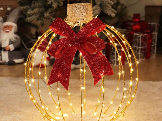 Χριστουγεννιάτικη Μπάλα Glitter 3d Gold Ball Με Φως Led X0712814102 60cm Gold Aca