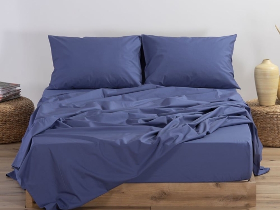 Σεντόνι Με Λάστιχο Basic Indigo Nef-Nef Υπέρδιπλo 160x230cm Με Λάστιχο 100% Βαμβάκι