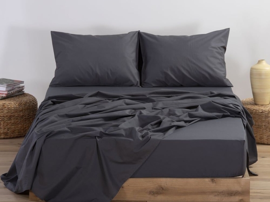Σεντόνι Basic Dark Grey Nef-Nef Υπέρδιπλo 240x270cm Χωρίς Λάστιχο 100% Βαμβάκι