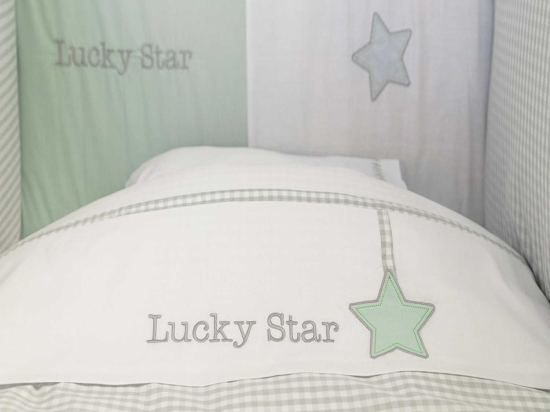 Σεντόνια Σετ 3τμχ Des.304 Lucky Star White-Green Baby Oliver Λίκνου 75x100cm Χωρίς Λάστιχο 100% Βαμβάκι