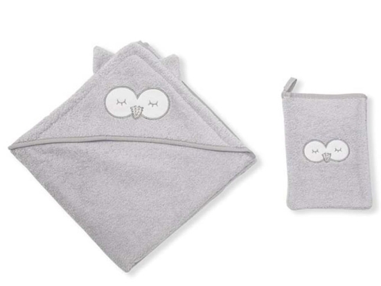 Κάπα Βρεφική Με Γάντι Μπάνιου Owlet (Σετ 2τμχ) Grey Funna Baby