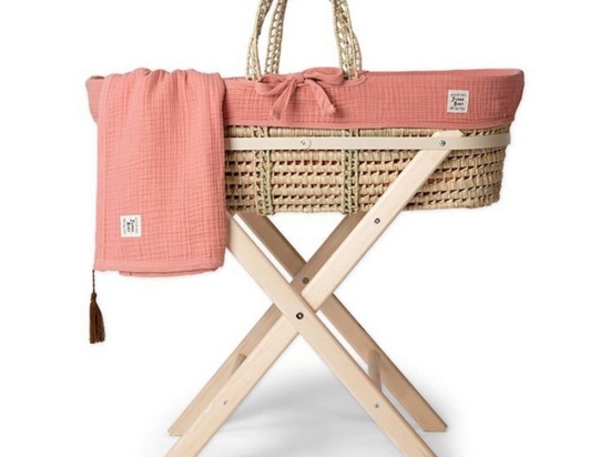 Καλαθούνα Με Ξύλινη Βάση 83x40 Coral Pink Funna Baby Bamboo, Βαμβάκι