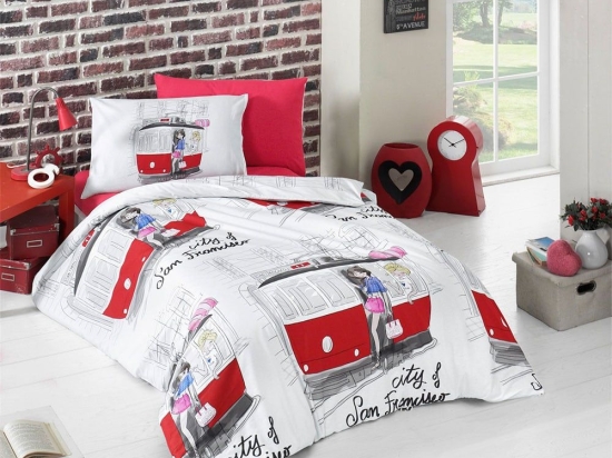 Πάπλωμα Παιδικό Σετ 2τμχ San Francisco White-Red Ρυθμός Μονό 155x230cm 100% Βαμβάκι