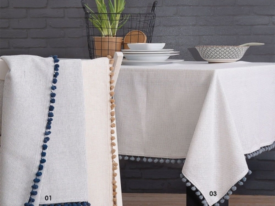 Τραπεζομάντηλο Pom Pom 02 Beige Ρυθμός 140 X140 100% Βαμβάκι
