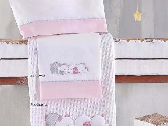 Σεντόνια Βρεφικά Με Κέντημα Nap Time 594 (Σετ 3τμχ) Pink Ρυθμός Κούνιας 100x160cm 100% Βαμβάκι