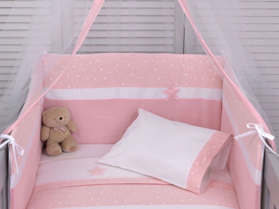 Σεντόνι Βρεφικό Σετ 3Τμχ Des: 372-Muslin Pink Baby Oliver Λίκνου 75x100cm Μουσελίνα
