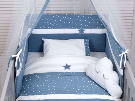Σεντόνι Βρεφικό Σετ 3Τμχ Des: 374-Muslin Blue Baby Oliver Λίκνου 75x100cm Μουσελίνα