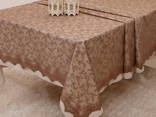 Τραπεζομάντηλα Με Δαντέλα  Σετ 13τμχ. 2331 Beige Anna Riska 160X250 Βαμβάκι-Πολυέστερ