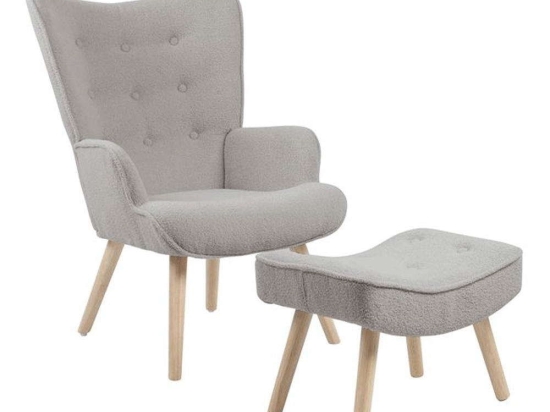 Πολυθρόνα & Σκαμπό Σετ Alma Ε7141,6 69x76x97/52x38x35cm Light Grey Velure