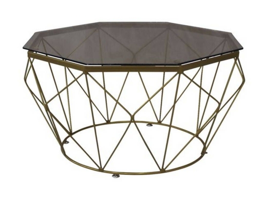 Τραπέζι Σαλονιού Grid Gold/Glass ΕΜ522,2 D.87cm/H.45cm Μέταλλο,Γυαλί