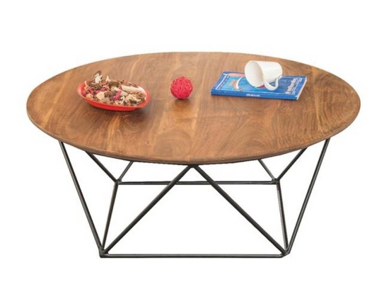 Τραπέζι Σαλονιού Movva Natural ΕΑ7053 D.90xH.36cm Μέταλλο,Ξύλο
