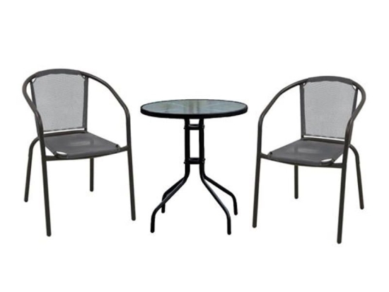 Τραπεζαρία Κήπου Baleno Ε240,5 (Σετ 3τμχ) Φ60x70cm Black - Grey 2 Θέσεων