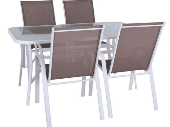 Τραπεζαρία Κήπου Rio (Σετ 5Τμχ) Ε250,4L 120x70x71cm/55x74x91cm White-Cappuccino 4 Θέσεων