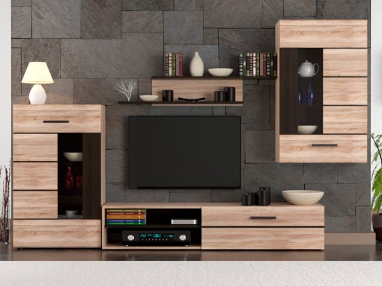 ΣΥΝΘΕΣΗ ΤΗΛΕΟΡΑΣΗΣ SOLO 293X41X184CM SONOMA ΜΕ WENGE MDF ΚΑΜΠΥΛΩΤΟ ΤΕΛΕΙΩΜΑ