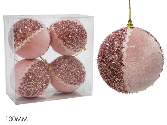 ΜΠΑΛΑ ΜΕ GLITTER ΡΟΖ ΒΕΛΟΥΔΟ Φ10CM ΣΕΤ 4ΤΜΧ