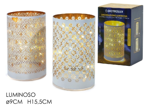 ΠΟΤΗΡΙ ΚΗΡΟΠΗΓΙΟ ΦΩΤΙΖΟΜΕΝΟ ΜΕ MICRO LED ΜΠΑΤΑΡΙΑΣ ΛΕΥΚΟ/ΧΡΥΣΟ ΓΥΑΛΙ Φ9X15.5CM ΣΕ 2 ΣΧΕΔΙΑ