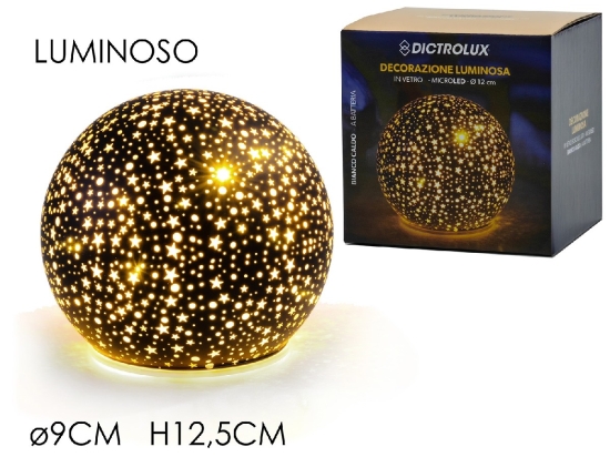 ΜΠΑΛΑ ΦΩΤΙΖΟΜΕΝΗ ΜΕ MICRO LED ΜΠΑΤΑΡΙΑΣ ΜΑΥΡΟ/ΧΡΥΣΟ ΓΥΑΛΙ Φ9X12.5CM