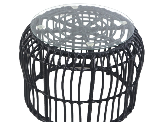 ΤΡΑΠΕΖΑΚΙ ΚΗΠΟΥ ARTELIBRE ALBIUS ΜΑΥΡΟ RATTAN/ΜΕΤΑΛΛΟ/ΓΥΑΛΙ Φ50X35CM