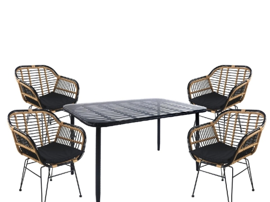 ΣΕΤ ΤΡΑΠΕΖΑΡΙΑ ΚΗΠΟΥ ARTELIBRE ANNIUS ΜΑΥΡΟ ΜΕΤΑΛΛΟ/RATTAN/ΓΥΑΛΙ ΜΕ 4 ΚΑΡΕΚΛΕΣ 14990366