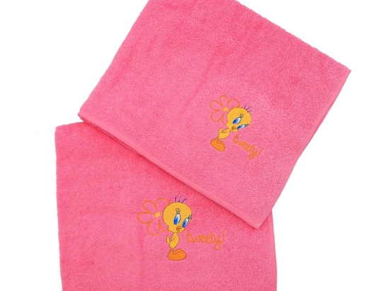 Πετσέτα Παιδική Σετ 2τμχ.Tweety Pink Viopros Σετ Πετσέτες 100% Βαμβάκι