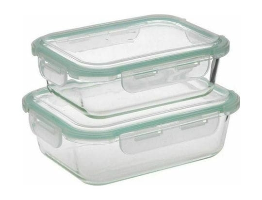 Inart S/2 Φαγητοδοχείο Γυάλινο/Pl Διάφανο 23Χ18Χ9 1520Ml