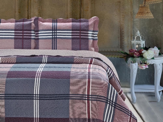 Borea Κουβερλί Εμπριμέ Σετ Madras Μωβ Μονό 160 x 220 cm + 50 x 70 cm Μωβ