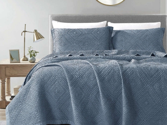 Borea Κουβέρτα Ζακάρ Σετ Carrara Μπλε Υπέρδιπλη 230 x 245 cm + (2) 50 x 70 cm Μπλε