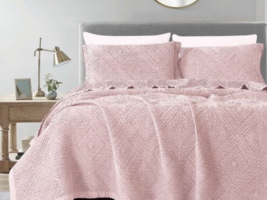 Borea Κουβέρτα Ζακάρ Σετ Carrara Ροζέ Υπέρδιπλη 230 x 245 cm + (2) 50 x 70 cm Ροζέ